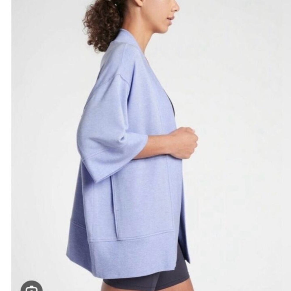 Athleta Lotus Textured Wrap Cardigan Light Blue Open Shrug. XXS/XS - Picture 2 of 11